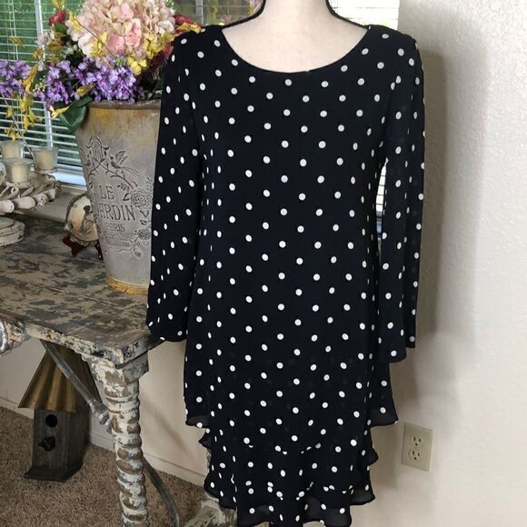 Jones New York Navy and White Polka Dot Layered Shift Dress - Picture 1 of 14